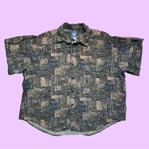 Vintage 90s Fine Line Abstract AOP Short Sleeve Button Down Boxy Unisex
